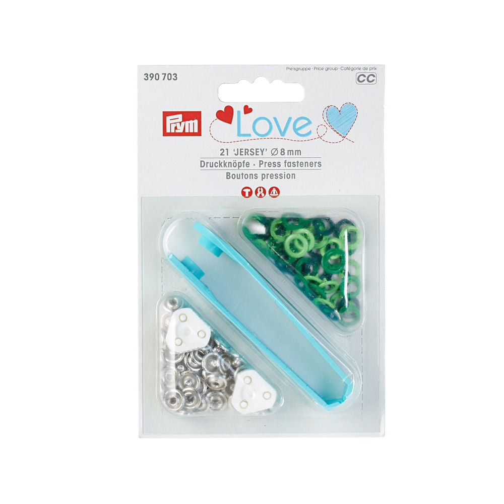 P390703 - P LOVE PRESS FASTENERS JERSY BRASS 8mm GREEN 21PCS