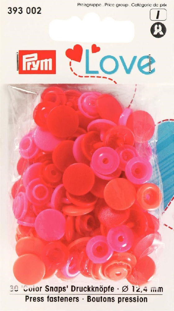 P393002 - Prym Love Colour press. fast. pl. 12.4mm diameter red x 30pc 16/11