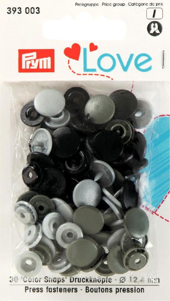 P393003 - Prym Love Colour press. fast. pl. 12.4mm diameter grey x 30pc