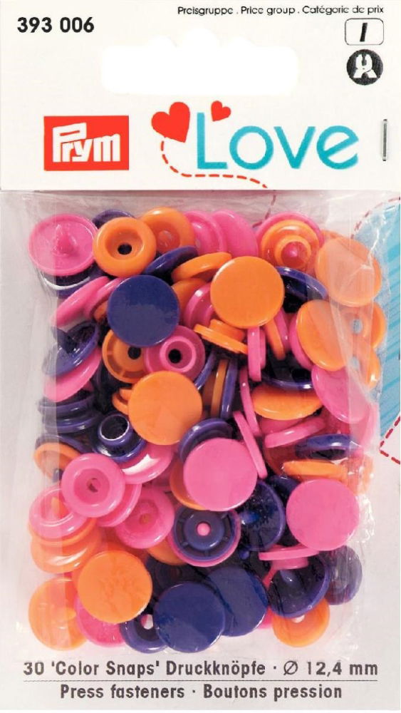 P393006 - Prym Love Colour press fast pl. 12.4mm diameter orange/pink/purple