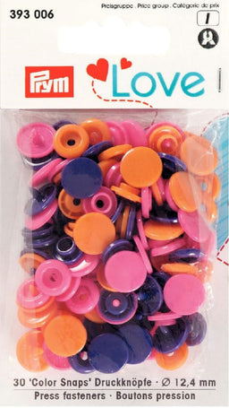 P393006 - Prym Love Colour press fast pl. 12.4mm diameter orange/pink/purple