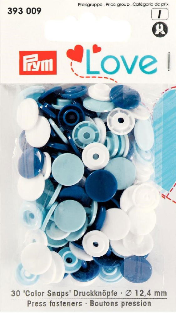 P393009 - Prym Love Colour press fast pl. 12.4mm diameter blue/white/light blue