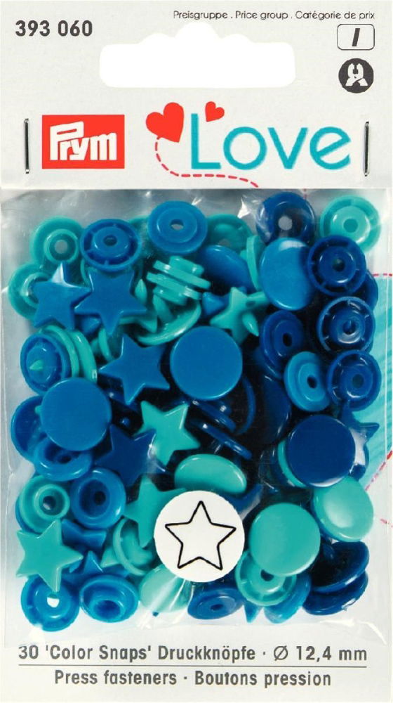 P393060 - P LOVE PRESS FAST. STAR 12.4mm diameter BLU/TURQUOISE/INK 30PC