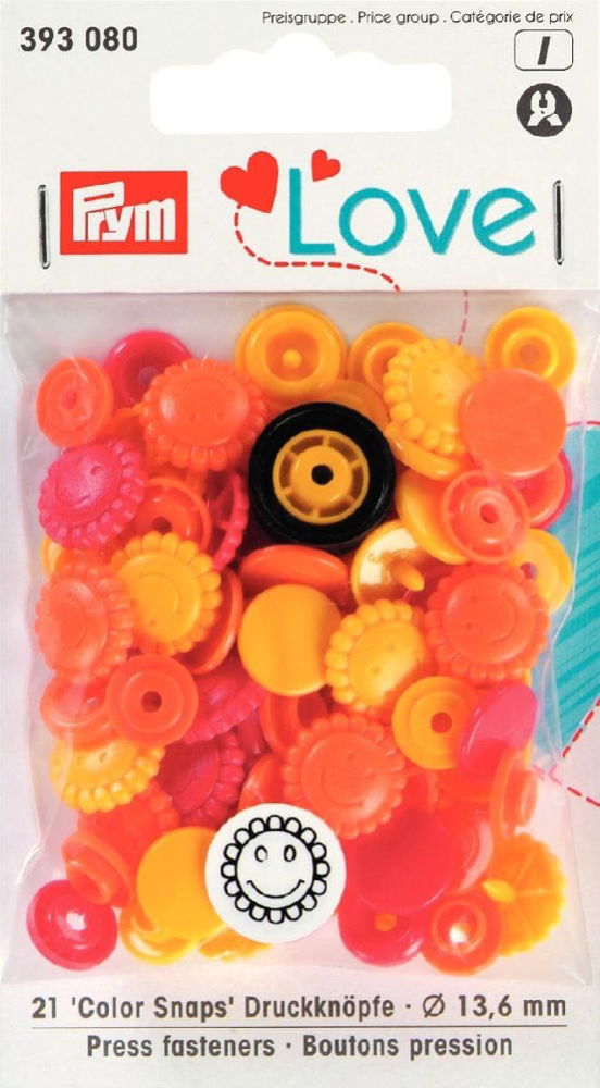 P393080 - P LOVE PRESS FAST. FLOWE 13.6mm YELLOW/RED/ORANGE 21PC