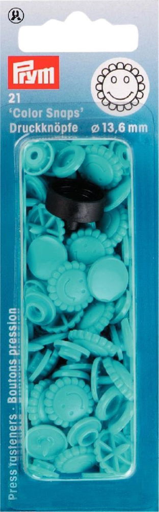 P393446 - NON SEW COLORSNAPS FLOWER 13.6mm TURQUOISE 21PCS