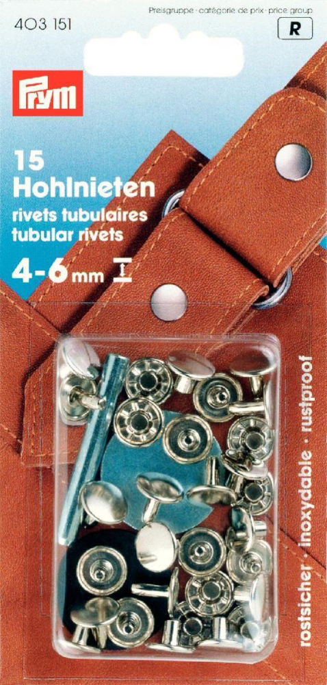P403151 - Tubular Rivets 4/6mm thickness brass silver x 15pc