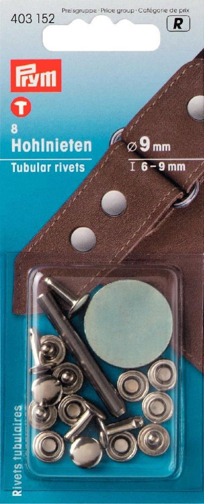 P403152 - Tubular Rivets 6/9mm thickness brass silver x 8pc