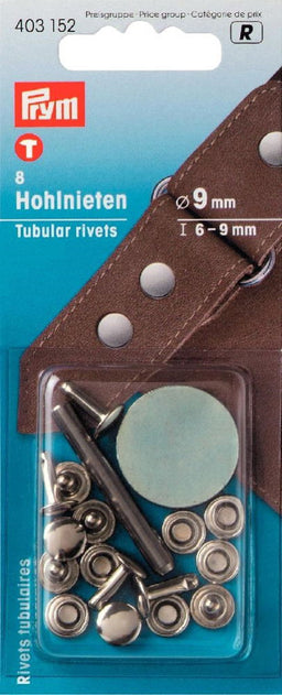 P403152 - Tubular Rivets 6/9mm thickness brass silver x 8pc