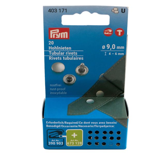 P403171  Prym tubular rivet 9mm diameter silver colour brass 20 pcs