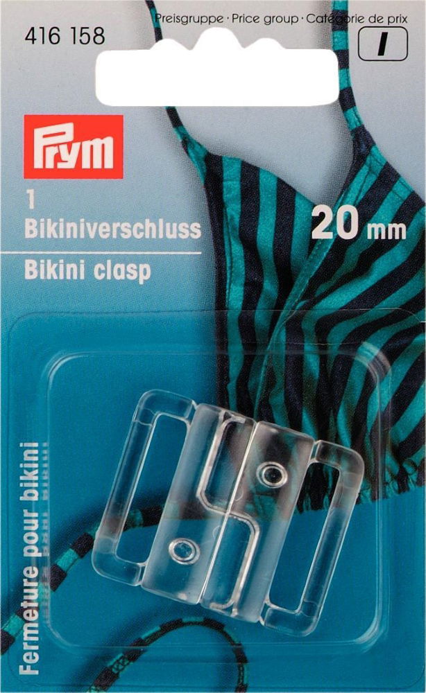 P416158 - Bikini/belt clasp hook plastic 20mm transparent x 1pc