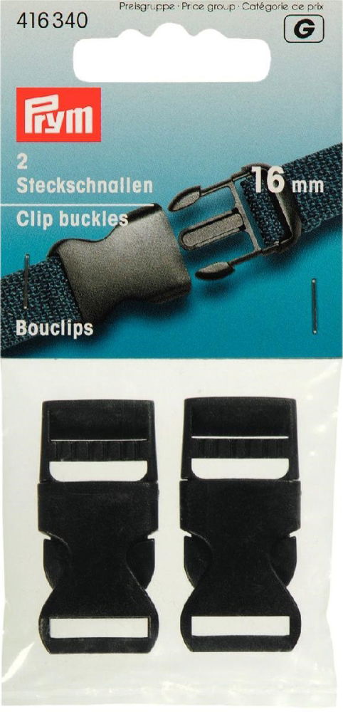 P416340 - Clip buckles plastic 16mm Black x 2pc