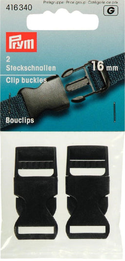 P416340 - Clip buckles plastic 16mm Black x 2pc