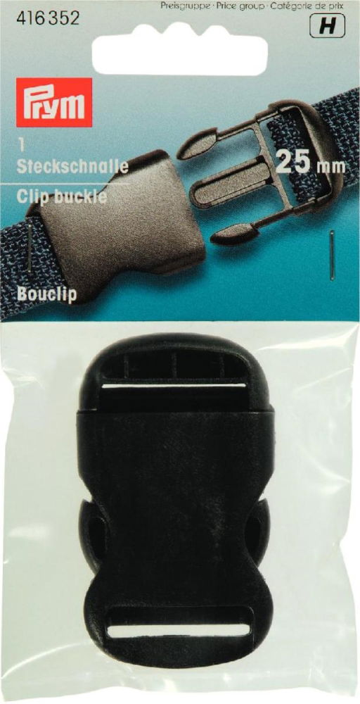 P416352 - Clip buckle plastic 25mm Black x 1pc