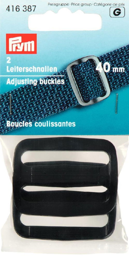 P416387 - Adjusting buckles plastic 40mm Black x 2pc