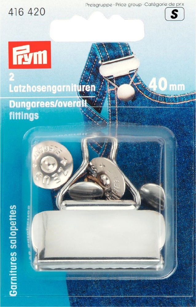 P416420 - DUNGAREE/OVERALL FITTINGS STEEL 40mm SILVER COL 2PCS