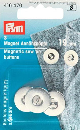 P416470 - Magnetic sew-on buttons 19mm silver x 3pc