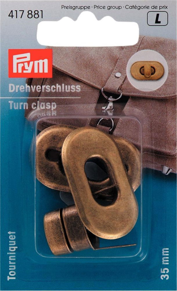 P417881 - Turn clasp for bags antique brass x 1pc