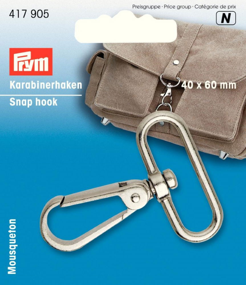 P417905 - Snap hook 40 x 60mm silver x 1pc