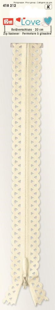 P418212 - Prym Love Zip S11 decor. 20cm natural white x 1pc