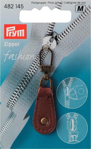 P482145 - Fashion Zipper pullers Leather metal brown x 1pc