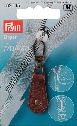 P482145 - Fashion Zipper pullers Leather metal brown x 1pc