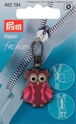 P482194 - Zip puller for kids Owl brown/pink x 1pc