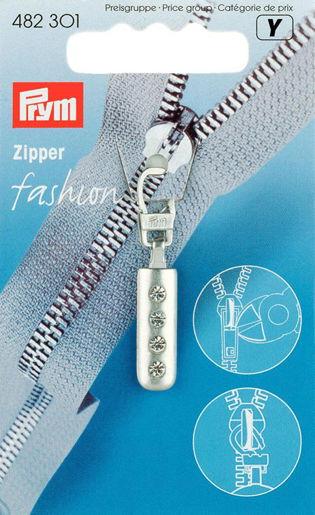 P482301 - Fashion Zipper puller Rhinestones metal silver x 1pc