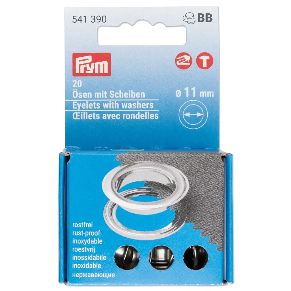 P541390 - Prym 11mm silver colour brass eyelets with washers 20 pcs