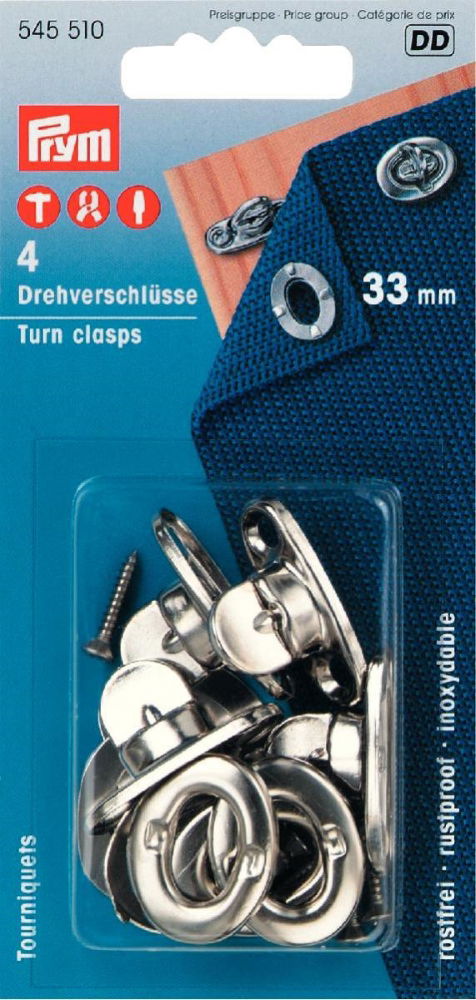 P545510 - Turn Clasps with screws brass silver col 33mm X 4pc