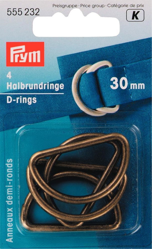 P555232 - D-rings 30mm antique brass x 4pc