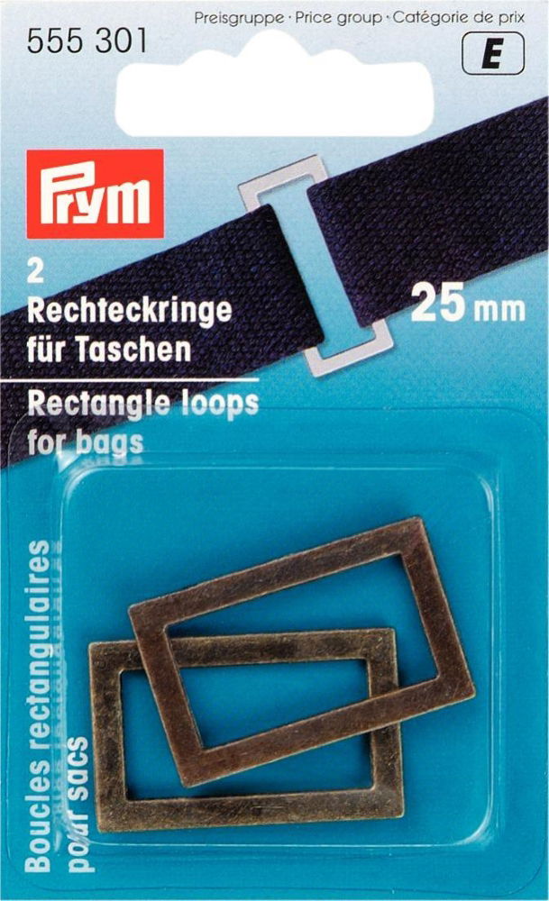 P555301 - Prym Rectangle loop for bag 25mm antique brass col