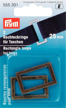 P555301 - Prym Rectangle loop for bag 25mm antique brass col