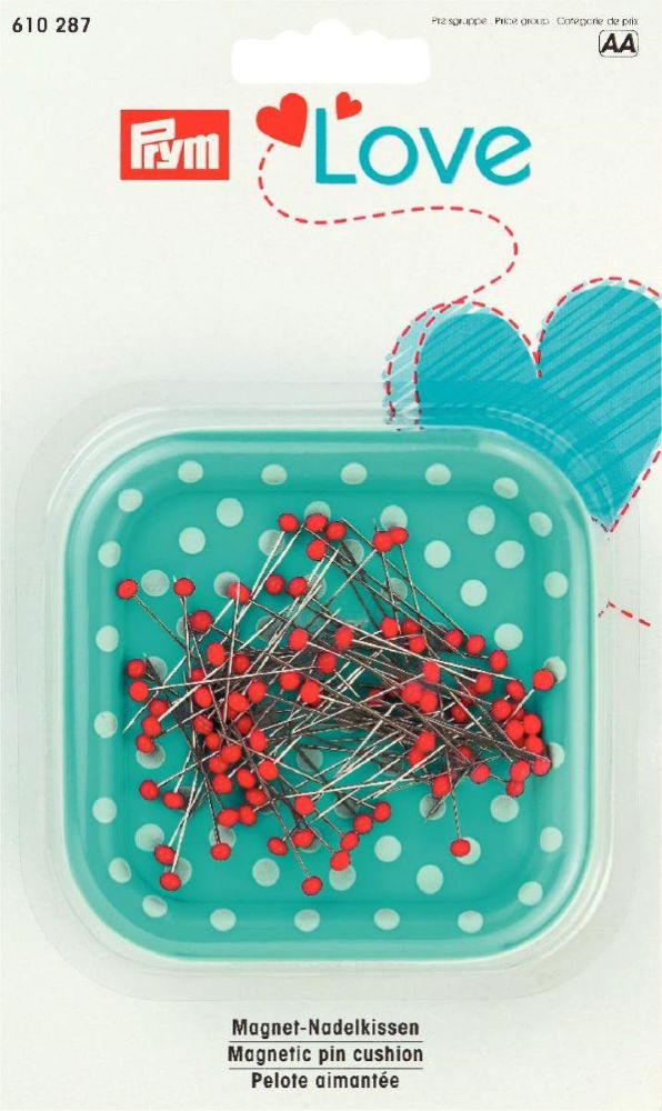 P610287 - MAGNETIC PIN CUSHION FILLED WITH 9G GLASS HEAD PINS