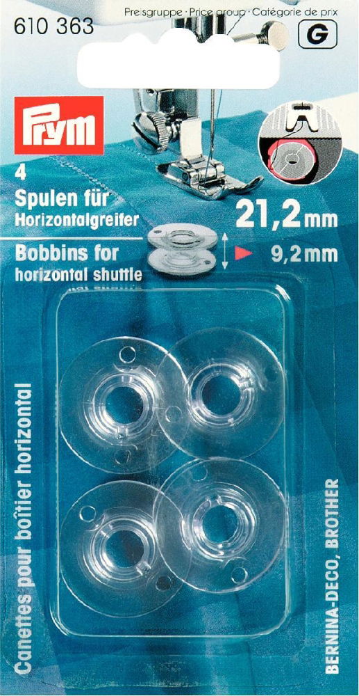 P610363 - Bobbins horizontal shuttle plastic 21.2mm x 4pc