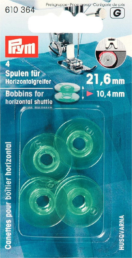 P610364 - Bobbins horizontal shuttle plastic 21.6mm x 4pc