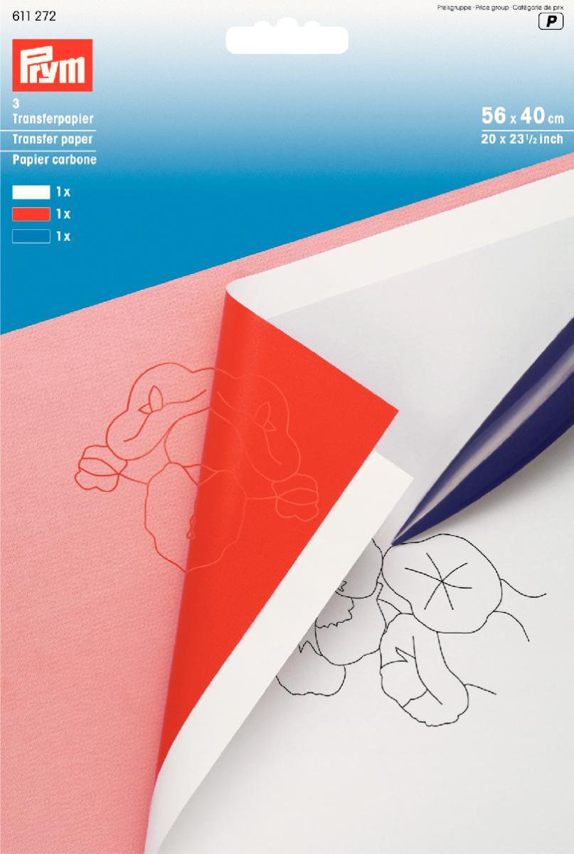 P611272 - PRYM TRANSFER PAPER WHITE/RED/BLUE 56X40CM X 3 PC