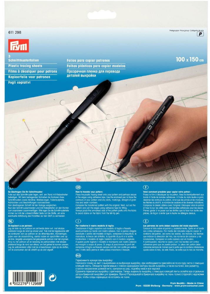 P611298 - *(KU)*Plastic trace sheets with pen 1x1.5m x 3pc