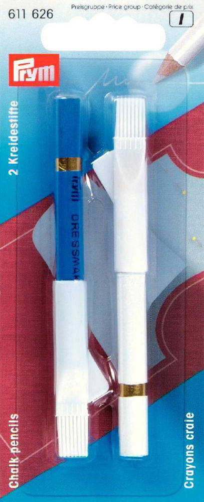 P611626 - Chalk pencils + brush white/blue x 2pc