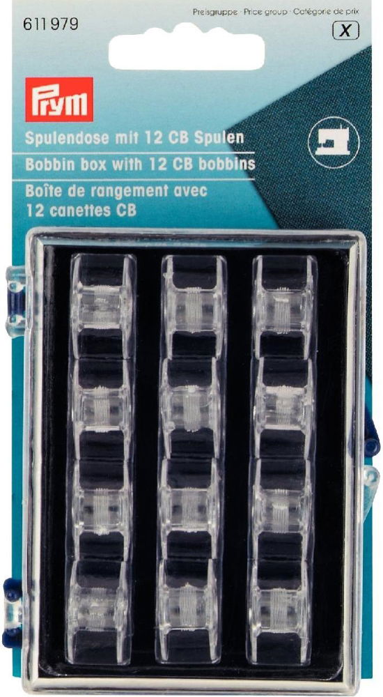 P611979 - Bobbin box+12 CB plastic sew m/c bobbins 3x7x9cm x 1pc