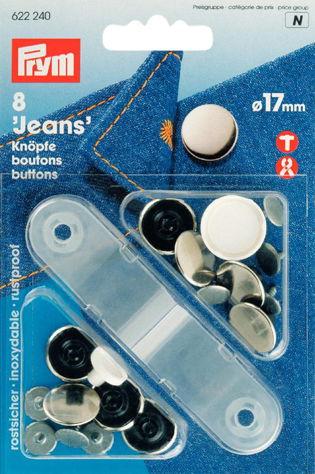 P622240 - Jeans-buttons brass silver plain 17mm x 8pc