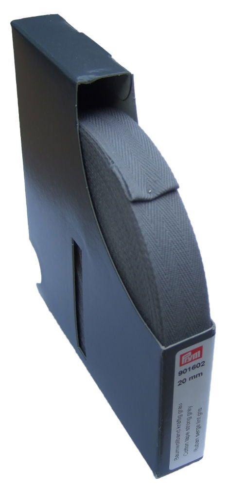 P901602 - Cotton tape strong 20 mm grey x 30mtr
