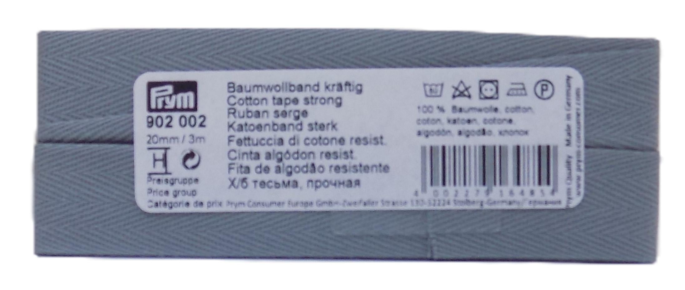 P902002 - **Cotton tape strong 20 mm grey x 3mtr