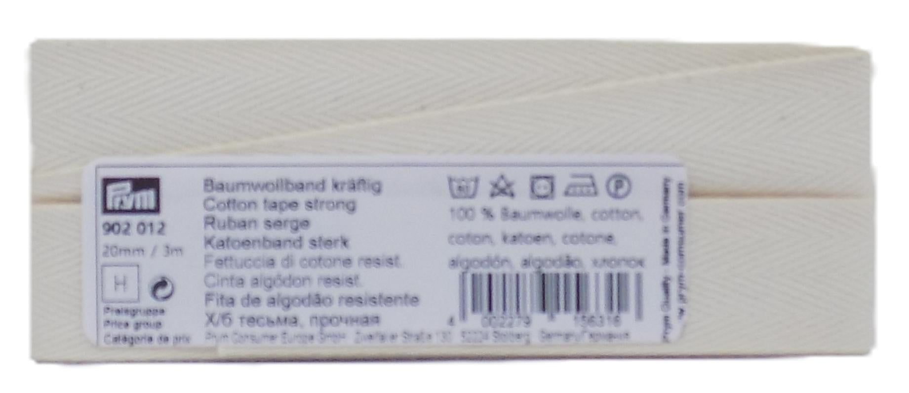 P902012 - **Cotton tape strong 20 mm white x 3mtr