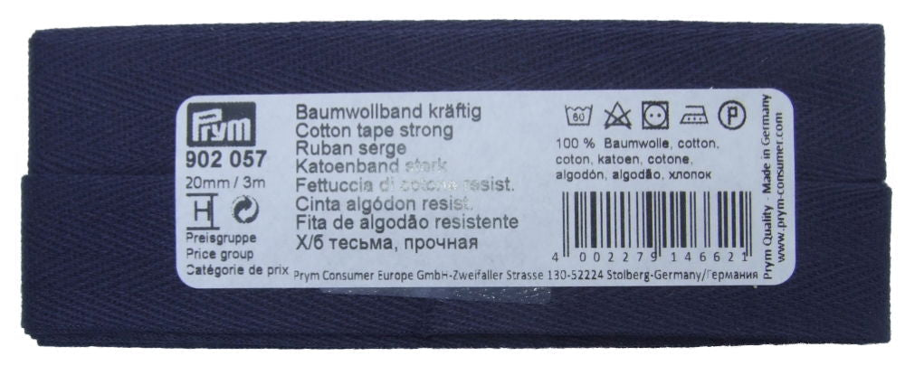 P902057 - Cotton tape strong 20 mm navy blue x 3mtr
