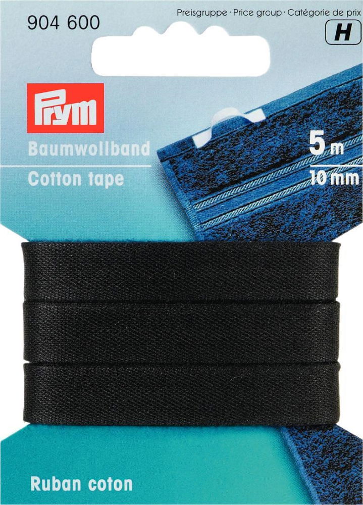 P904600 - Cotton Tape 10 mm black x 5mtr