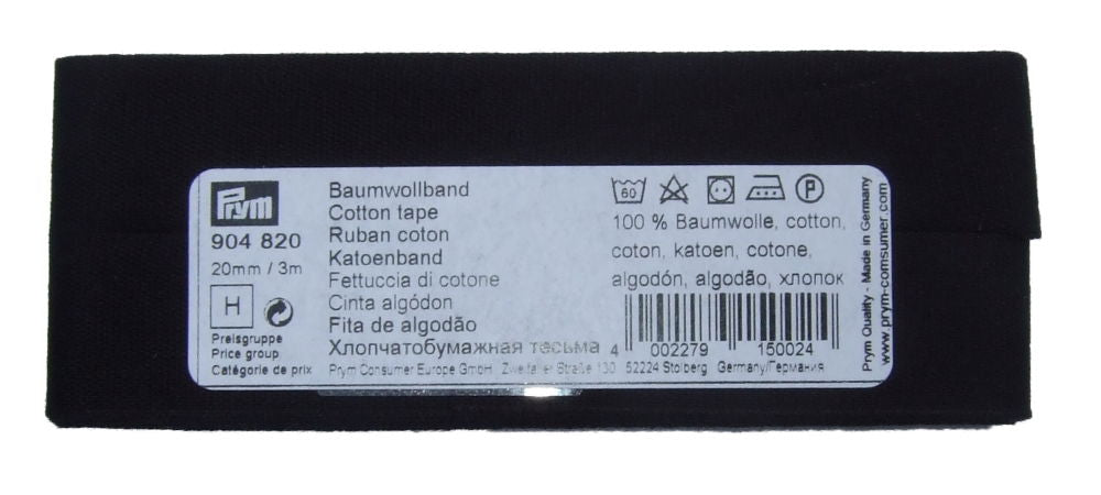 P904820 - Cotton Tape 20 mm black x 3mtr