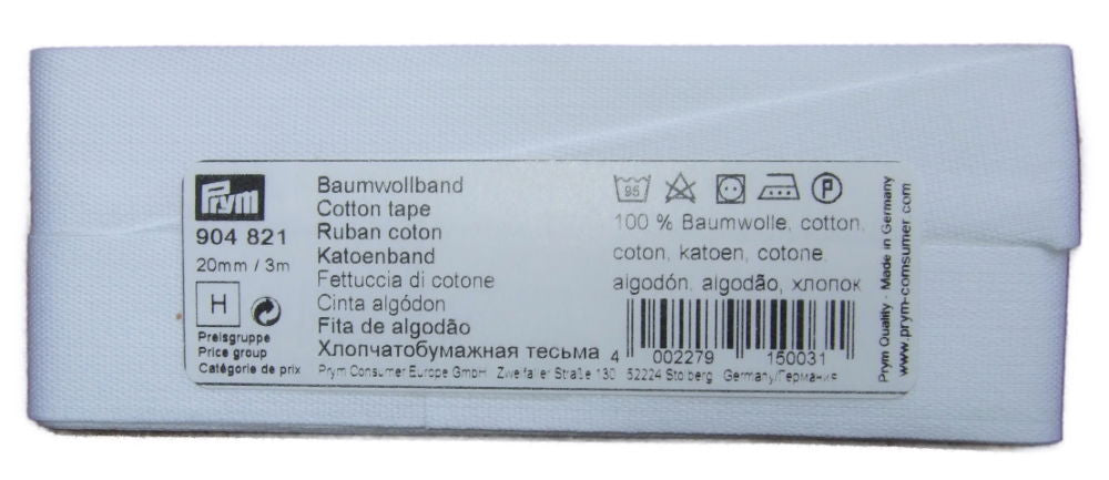 P904821 - Cotton Tape 20 mm white x 3mtr