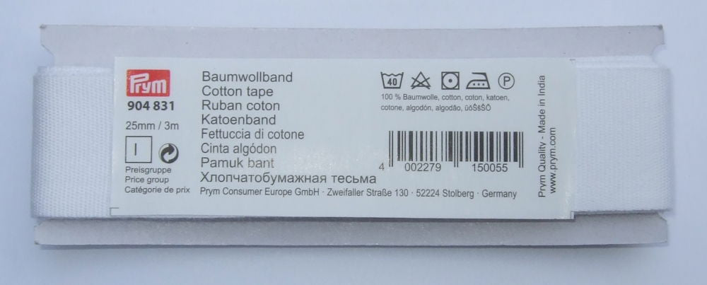 P904831 - Cotton Tape 25 mm white x 3mtr