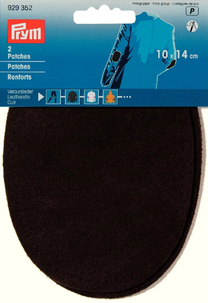 P929352 - **Patches leatherette sew-on 10 x 14cm brown x 2pc