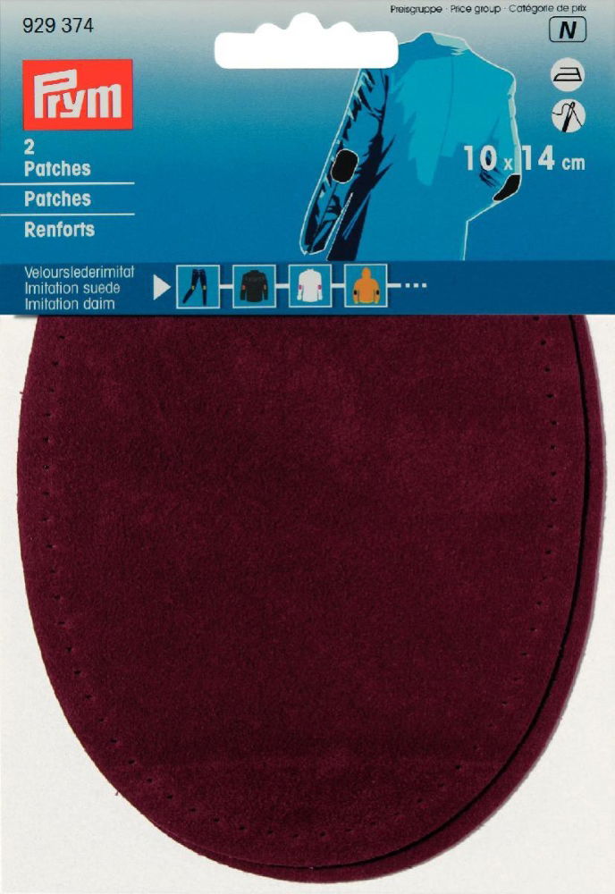 P929374 - Patches imitation suede iron-on 10 x 14cm dk red x 2pc